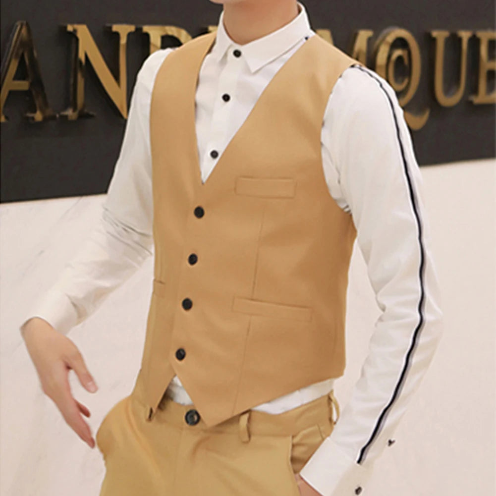 Men's Formal Classic Business Casual Dress Fashion Vest Suit Slim Fit Solid Color Tuxedo Waistcoat Thermal Slight Strech Coat