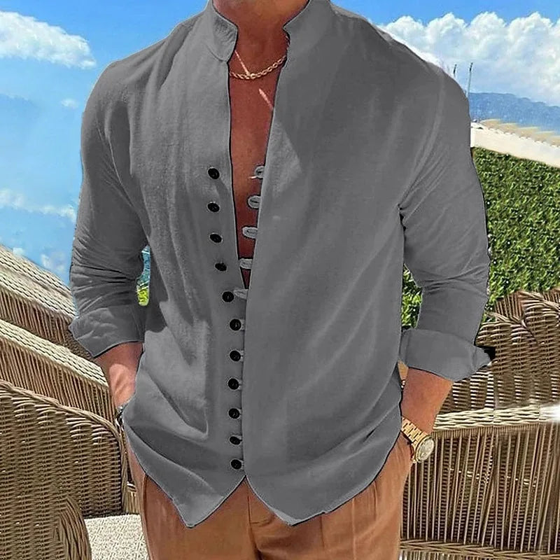 Men Casual Social Shirts Long Sleeve Dress Shirt Blouse Man Formal Business Shirt Original White Tops Cotton Linen Beach Shirts