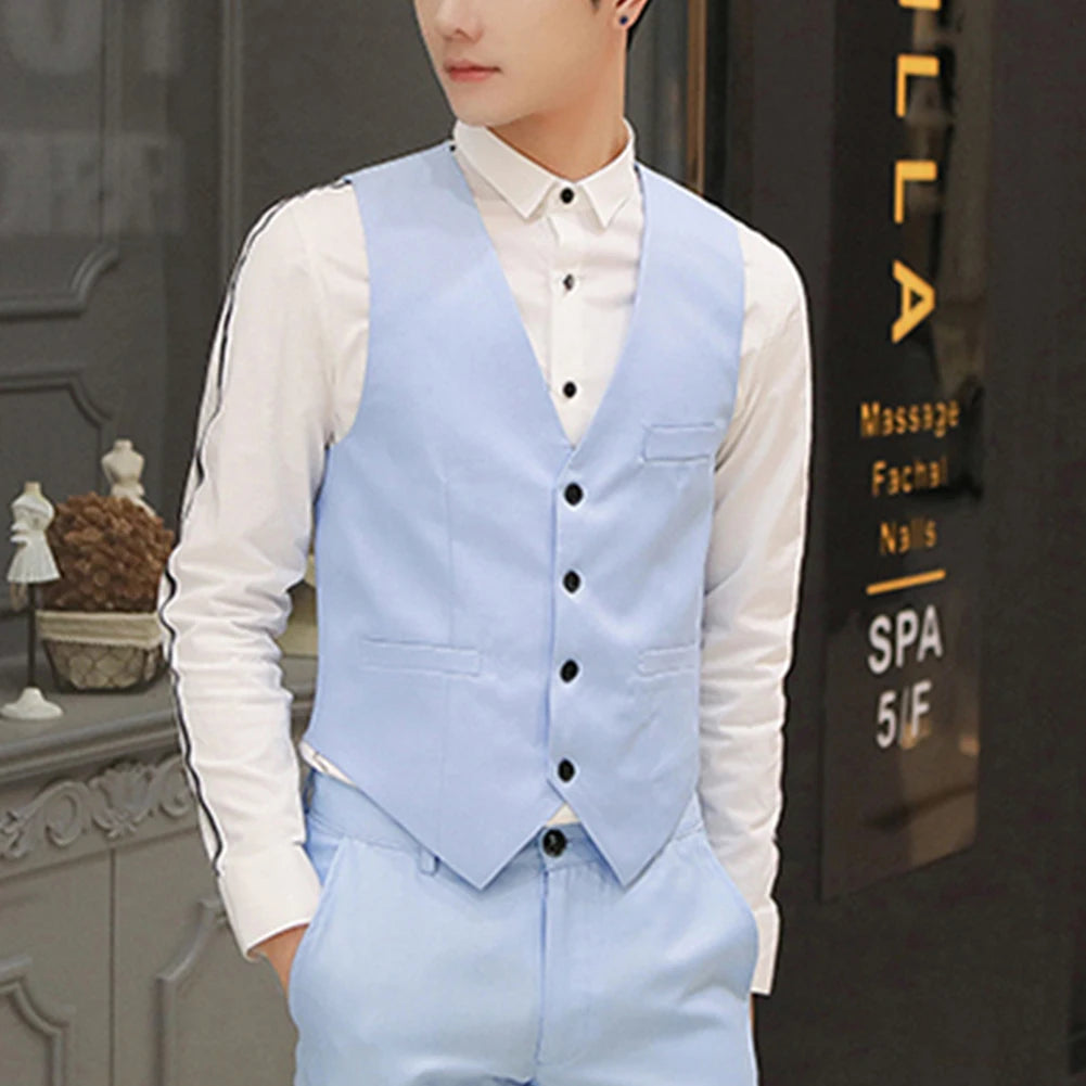 Men's Formal Classic Business Casual Dress Fashion Vest Suit Slim Fit Solid Color Tuxedo Waistcoat Thermal Slight Strech Coat