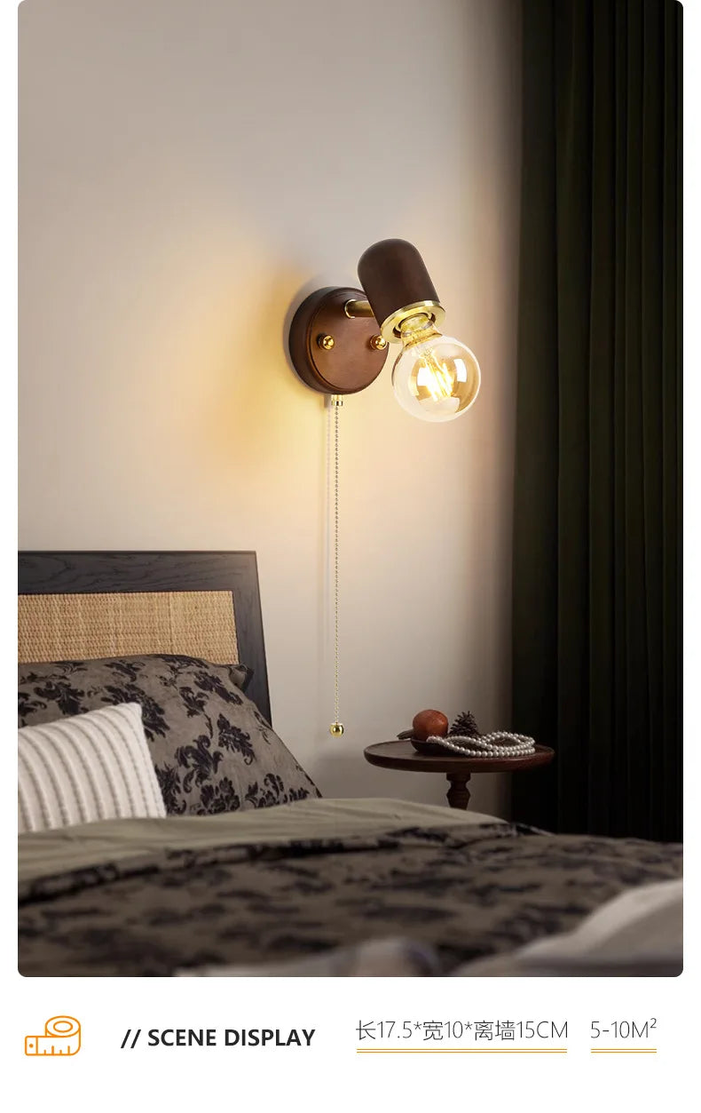 LED Dining Room Lighting Simple Solid Wood with Switch Bedside Wall Lamp Living Room Balcony Corridor Coffee Shop Wall Lamp