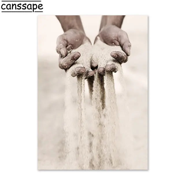 Beige Scenery Print Pictures Hay Reed Hand Sand Canvas Painting Sea Beach Seagull Wall Art Nordic Wall Posters Living Room Decor