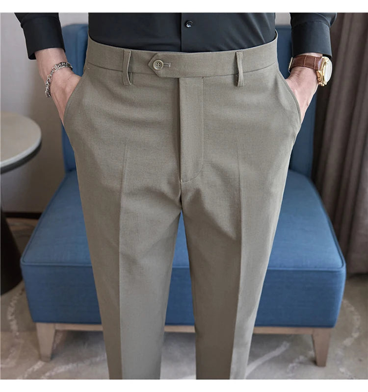 Men Suit Pants 2025 Elastic Slim Fit Formal Dress Pants Solid Casual White Trousers Pantalon Homme Wedding Party Men Clothing