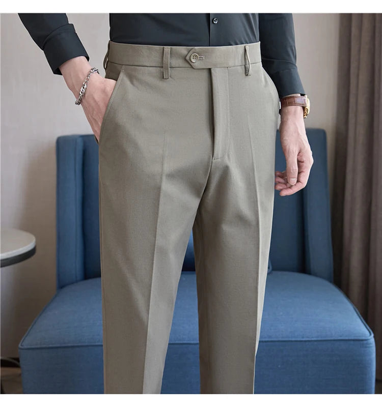 Men Suit Pants 2025 Elastic Slim Fit Formal Dress Pants Solid Casual White Trousers Pantalon Homme Wedding Party Men Clothing