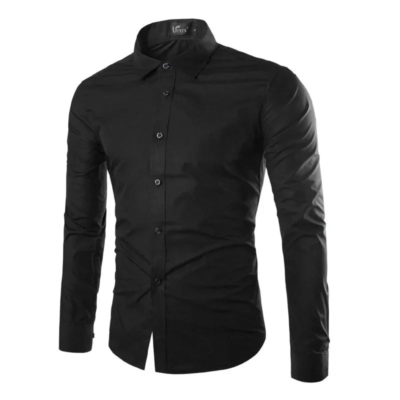 Mens Casual Shirts 2025 Single Breasted Men Slim Fit Dress Long Sleeve Shirts Soild Male Social Shirts Designer Chemise Homme