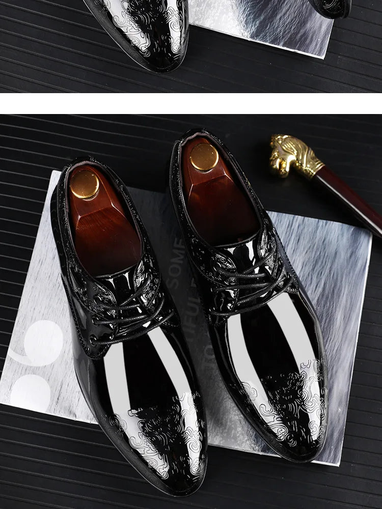Men Casual Business Shoes Formal Shoes Lace Up Formal Black Leather Brogues Men Wedding Party Office Oxford Shoes