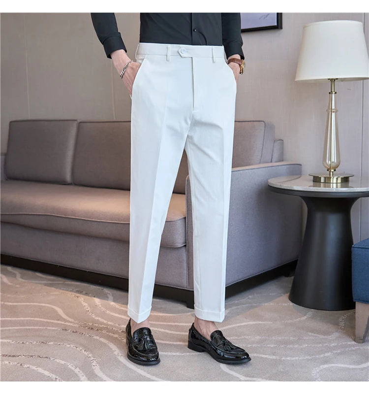 Men Suit Pants 2025 Elastic Slim Fit Formal Dress Pants Solid Casual White Trousers Pantalon Homme Wedding Party Men Clothing