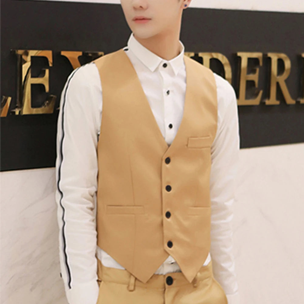 Men's Formal Classic Business Casual Dress Fashion Vest Suit Slim Fit Solid Color Tuxedo Waistcoat Thermal Slight Strech Coat