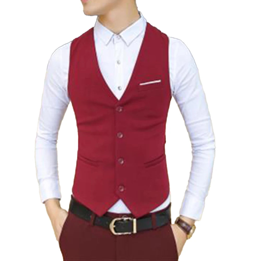 Men's Formal Classic Business Casual Dress Fashion Vest Suit Slim Fit Solid Color Tuxedo Waistcoat Thermal Slight Strech Coat