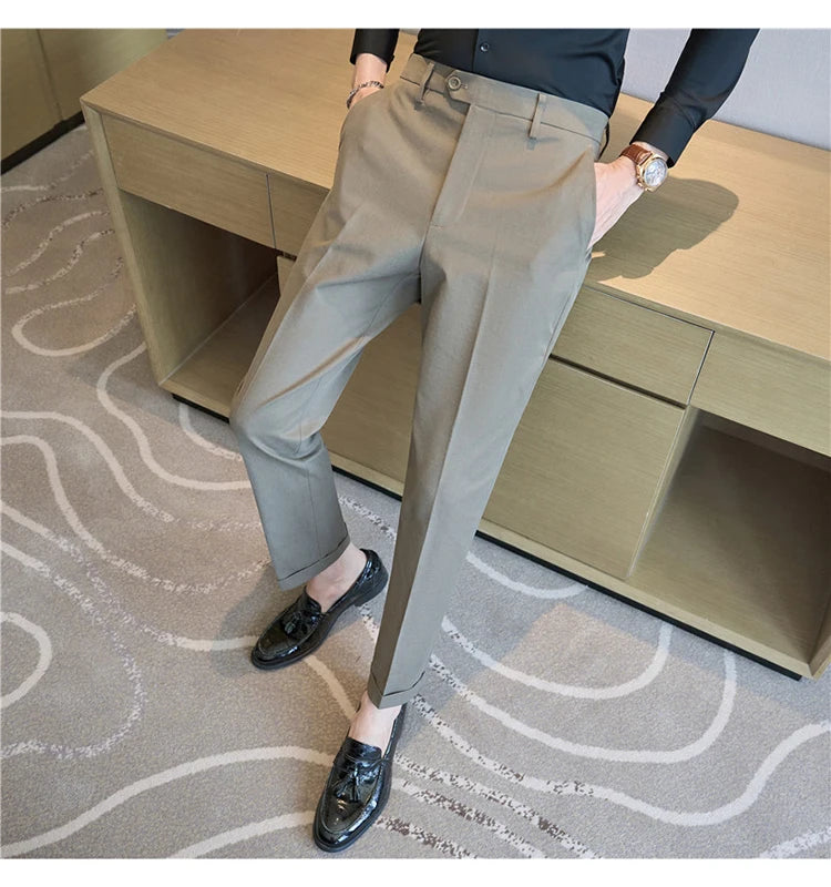 Men Suit Pants 2025 Elastic Slim Fit Formal Dress Pants Solid Casual White Trousers Pantalon Homme Wedding Party Men Clothing