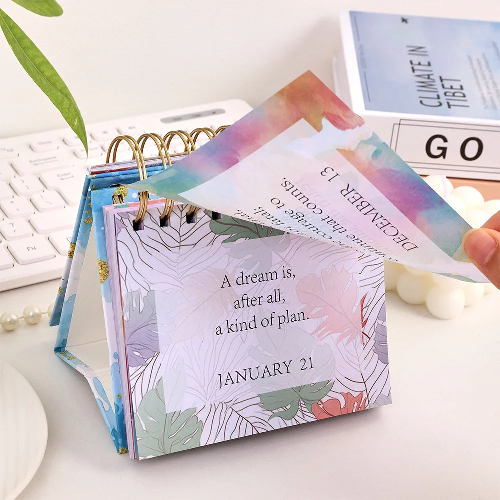 1 pc 365 Days Positive Affirmations Desk Calendar Standing Flip Coil Desktop Calendar With Inspirational Quotes Color Inner Page