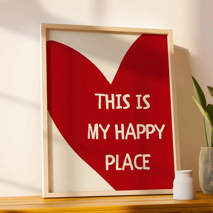 Lovely Trendy Red Heart Canvas Art Paintings Aesthetic This Is My Happy Place Wall Posters Prints for Living Room Home Decor