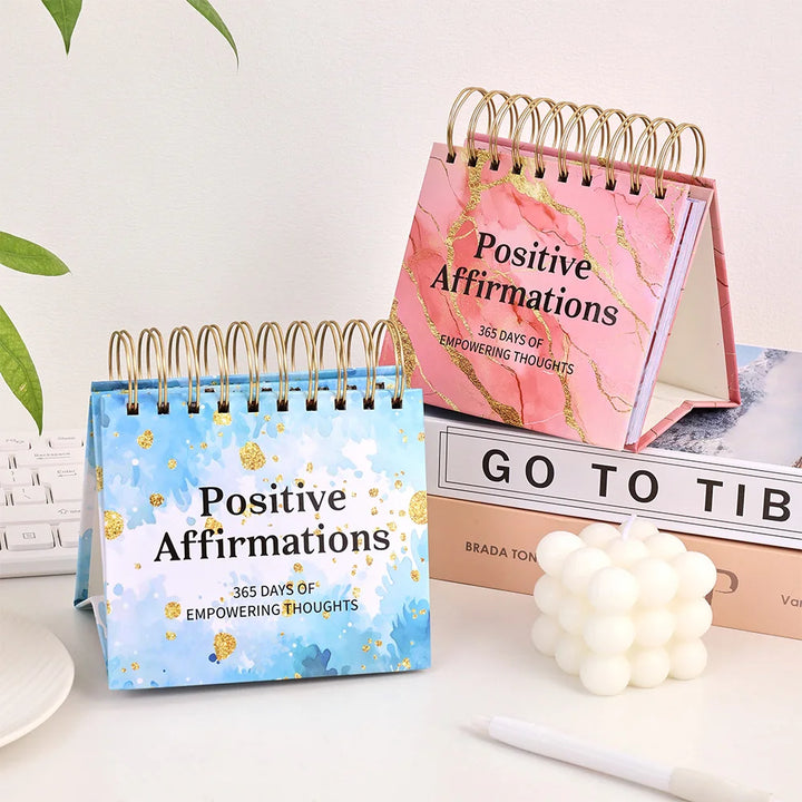 1 pc 365 Days Positive Affirmations Desk Calendar Standing Flip Coil Desktop Calendar With Inspirational Quotes Color Inner Page