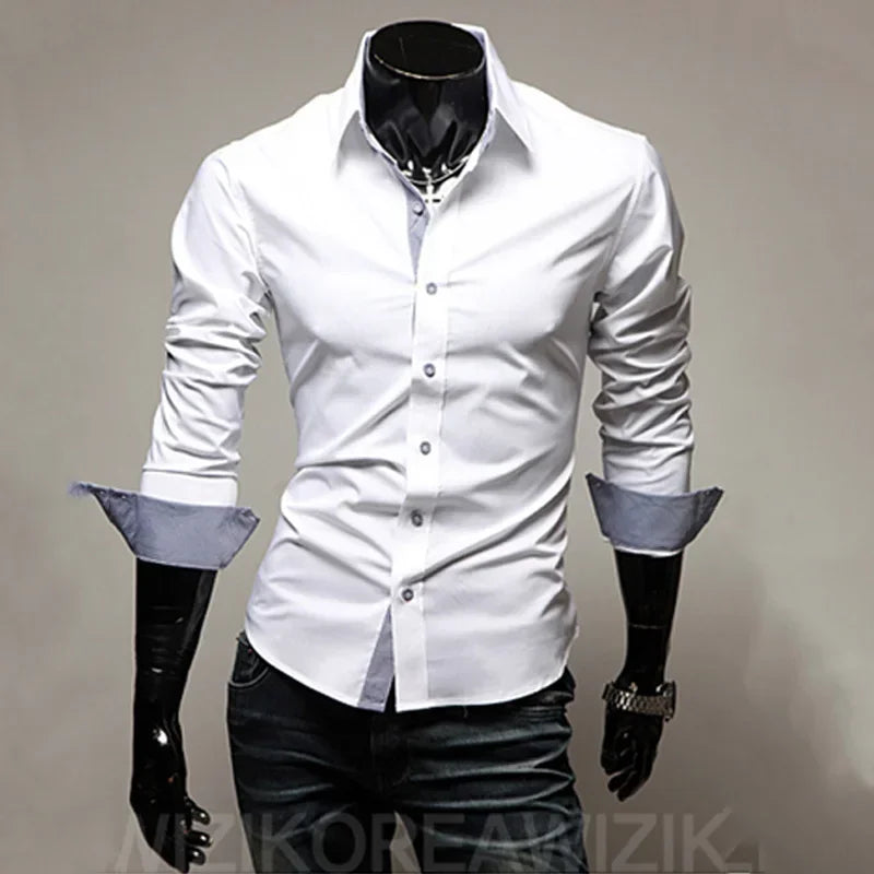 Mens Casual Shirts 2025 Single Breasted Men Slim Fit Dress Long Sleeve Shirts Soild Male Social Shirts Designer Chemise Homme
