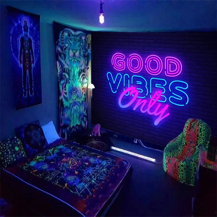 1pc Fluorescent inspirational quotes tapestry, UV black light tapestry, living room and bedroom decorative tapestry