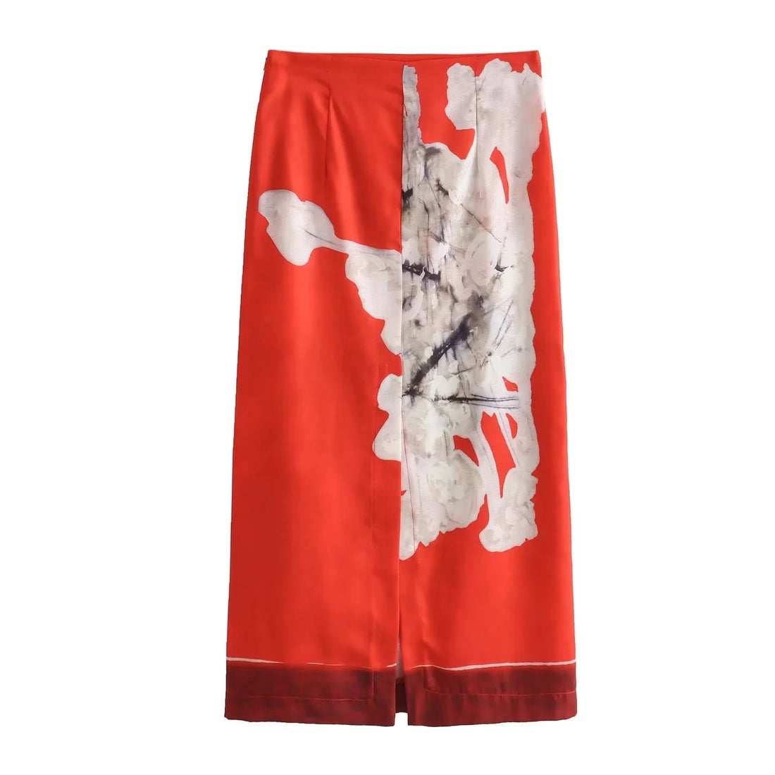 Women Elegant Red Skirts Side Zipper Back Slit Straight Skirts Women Linen Blended Straight Skirt Half skirt