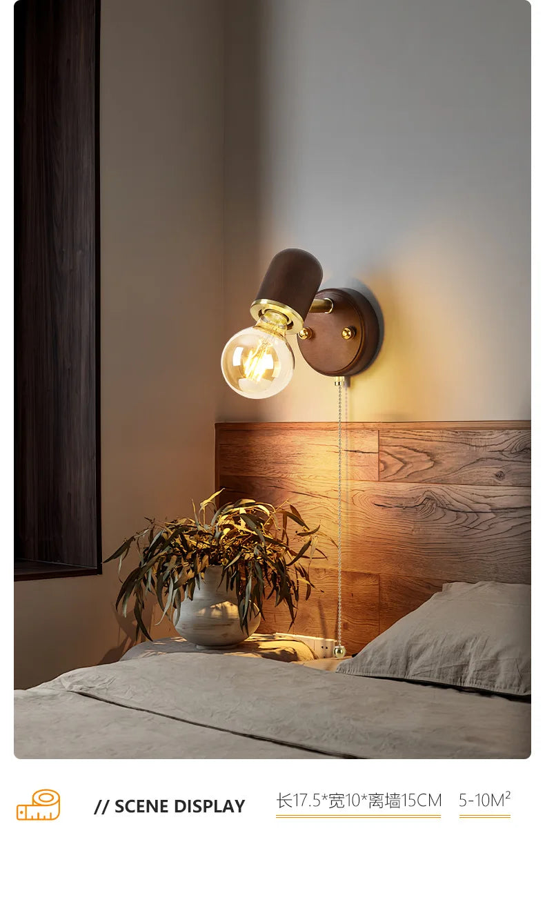 LED Dining Room Lighting Simple Solid Wood with Switch Bedside Wall Lamp Living Room Balcony Corridor Coffee Shop Wall Lamp