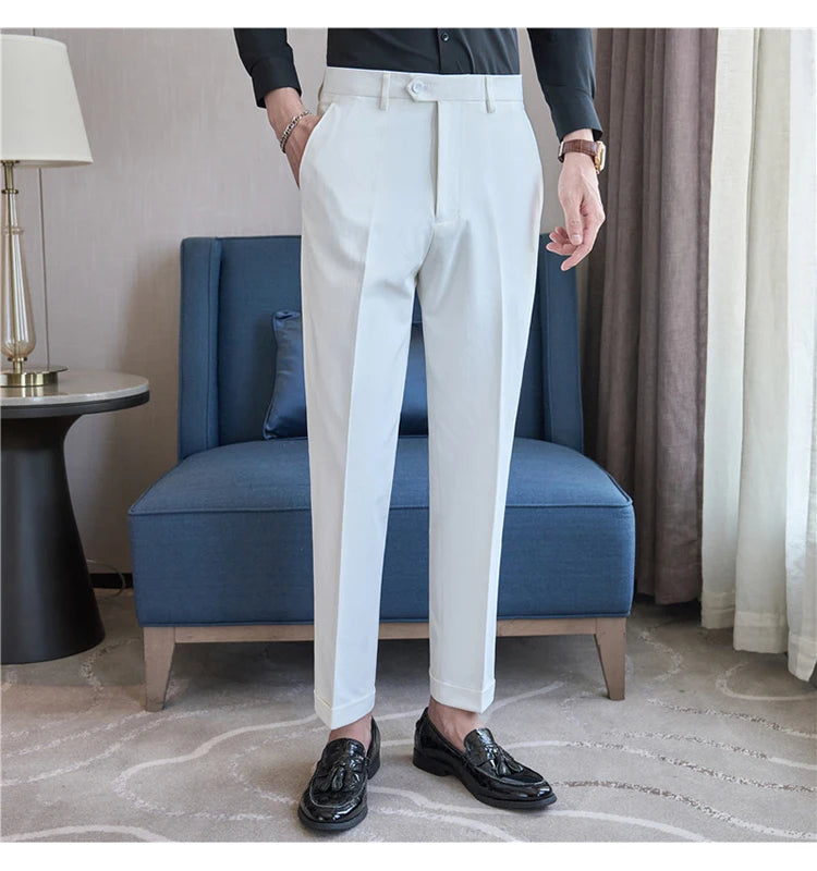 Men Suit Pants 2025 Elastic Slim Fit Formal Dress Pants Solid Casual White Trousers Pantalon Homme Wedding Party Men Clothing