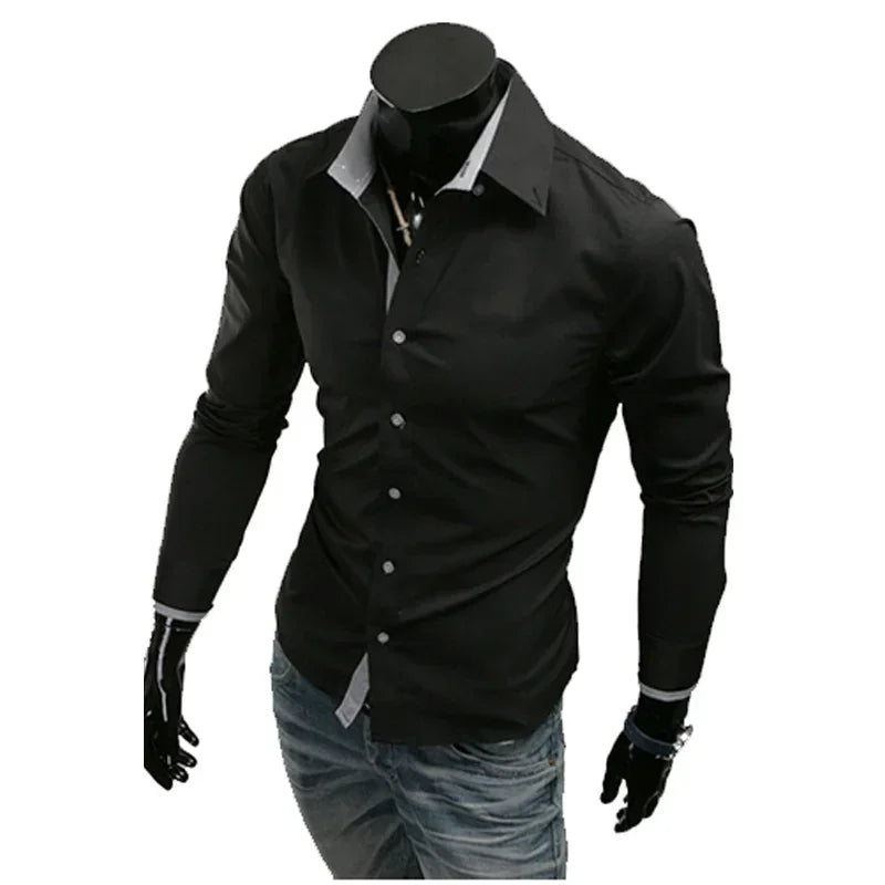 Mens Casual Shirts 2025 Single Breasted Men Slim Fit Dress Long Sleeve Shirts Soild Male Social Shirts Designer Chemise Homme