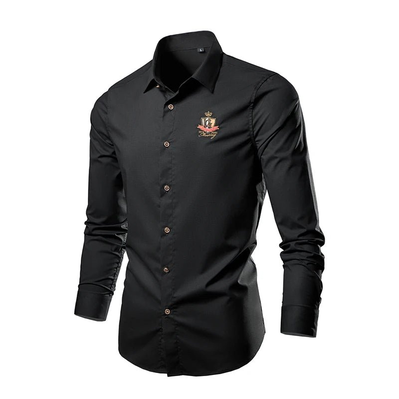 New Casual  Soft Thin Mens Shirts Slim Fit Luxury Business Long Sleeve Shirt Male Lapels Outwear Streetwear