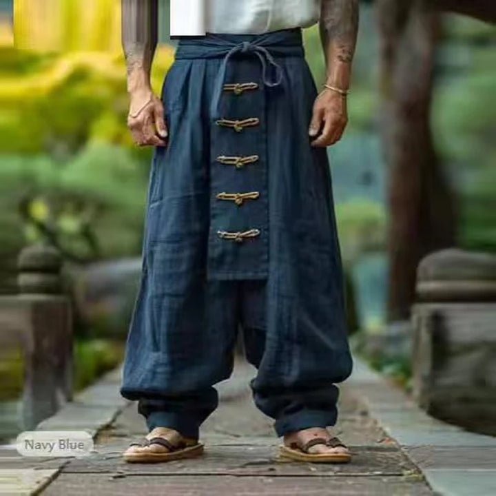 Ethnic Vestidos Casual Cotton And Linen Wide Leg Pants Men's Solid Color Comfortable And Trendy Pleated Pants Men's  Streetwear