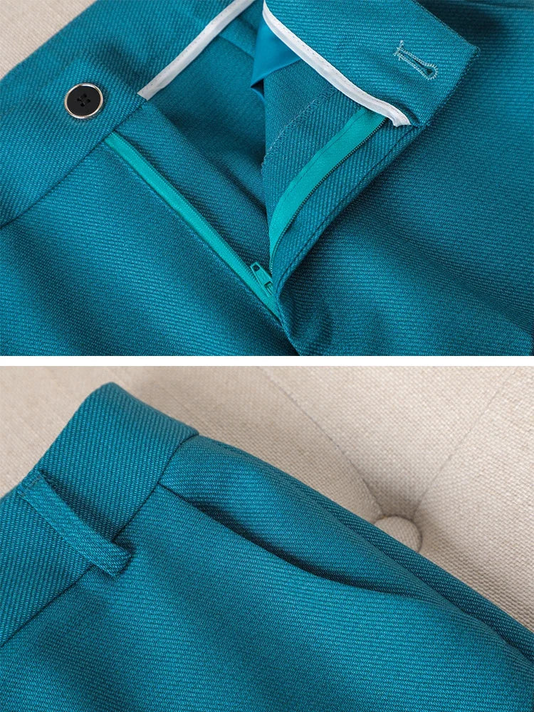 Formal Blazer and Pant Suit for Women Solid Jacket and Trouser Female Business Work Wear Green Purple Blue Black 2 Piece Set