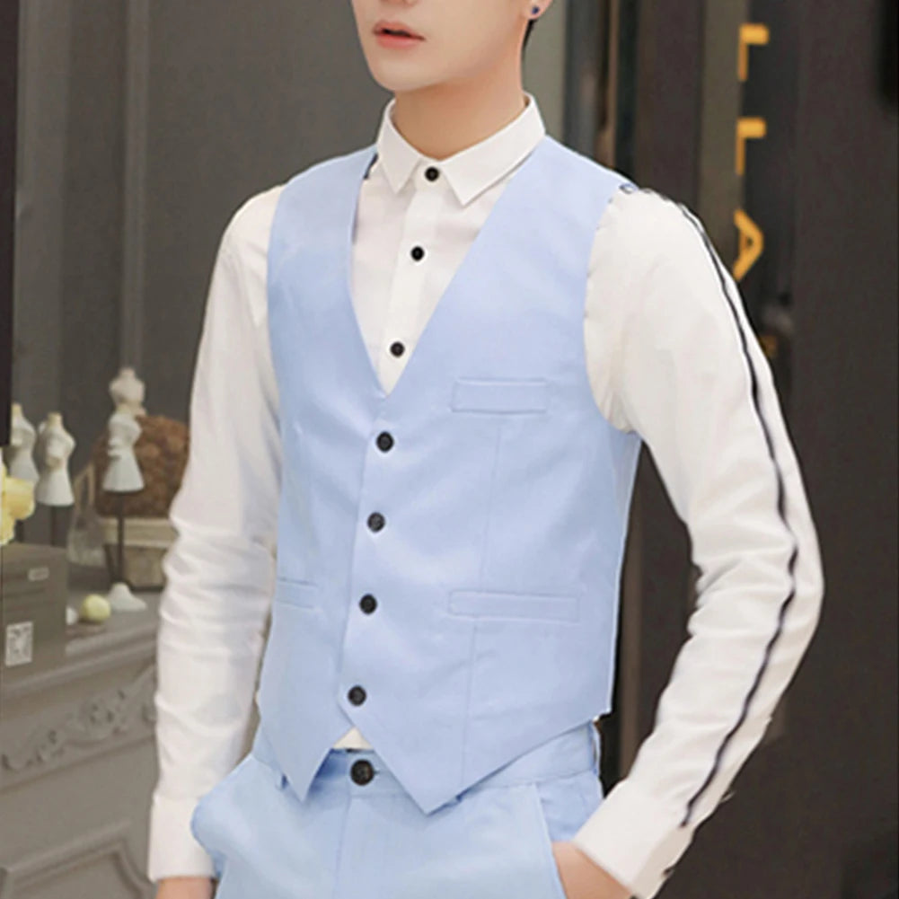 Men's Formal Classic Business Casual Dress Fashion Vest Suit Slim Fit Solid Color Tuxedo Waistcoat Thermal Slight Strech Coat
