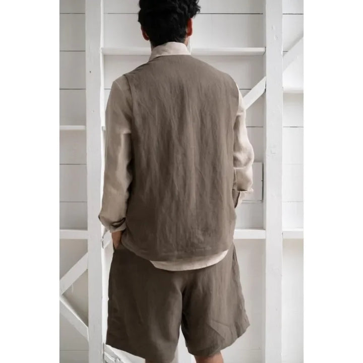Formal Men's Vest Linen Retro Solid Cotton Business Cool Coat Slim V-neck Single Breasted Sleeveless Suitable for Leisure