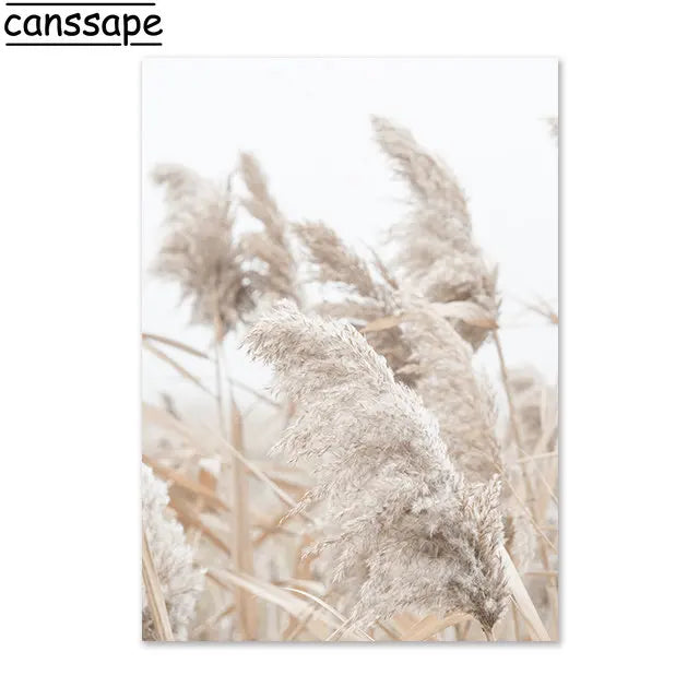 Beige Scenery Print Pictures Hay Reed Hand Sand Canvas Painting Sea Beach Seagull Wall Art Nordic Wall Posters Living Room Decor