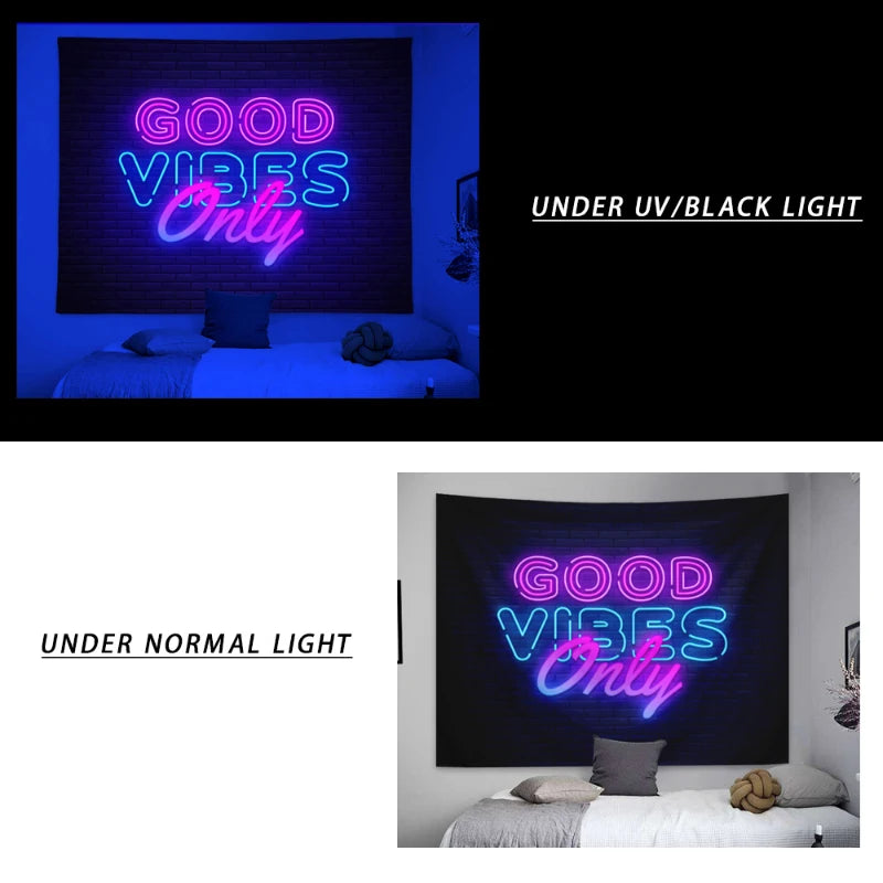 1pc Fluorescent inspirational quotes tapestry, UV black light tapestry, living room and bedroom decorative tapestry