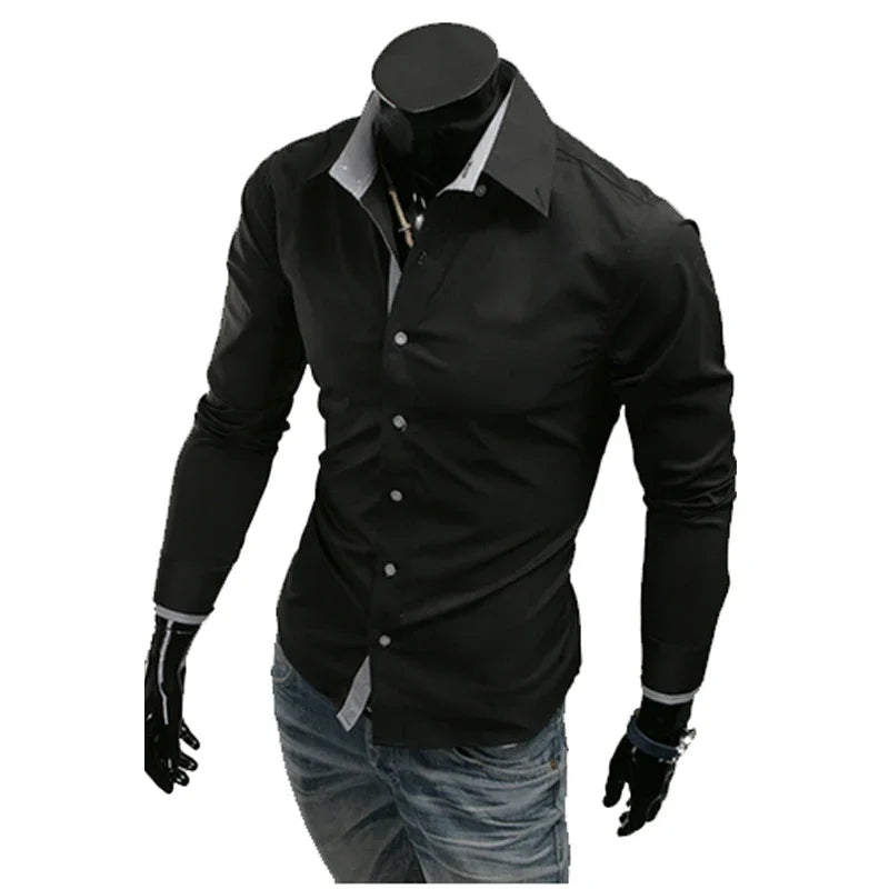 Mens Casual Shirts 2025 Single Breasted Men Slim Fit Dress Long Sleeve Shirts Soild Male Social Shirts Designer Chemise Homme