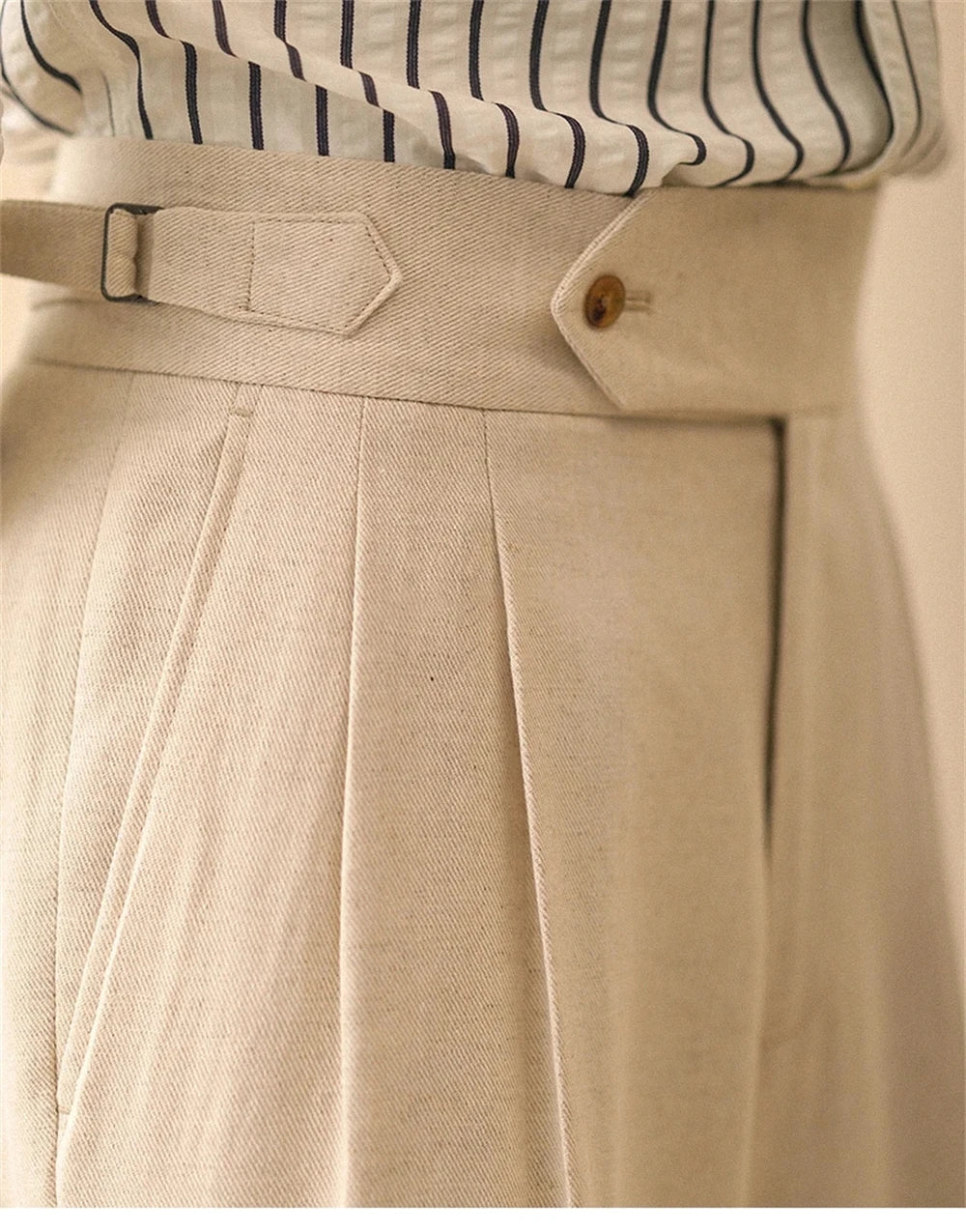 Linen Straight Pant For Men Summer Business Gentleman Naples Pant Paris Buckle Drape High Waisted Trousers Men Formal Pant
