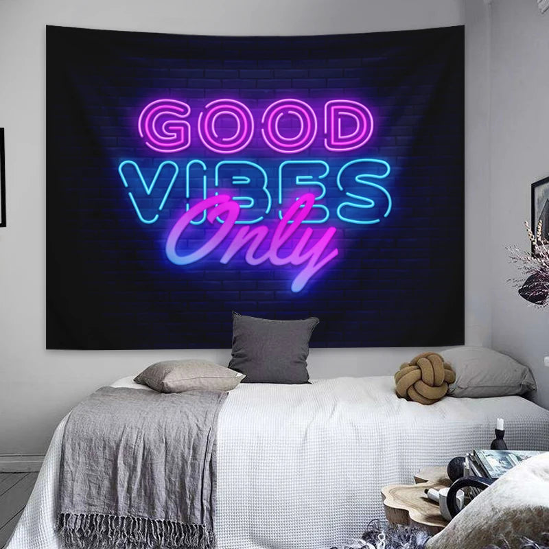 1pc Fluorescent inspirational quotes tapestry, UV black light tapestry, living room and bedroom decorative tapestry