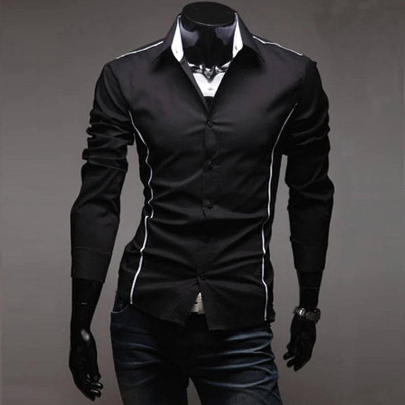 Mens Casual Shirts 2025 Single Breasted Men Slim Fit Dress Long Sleeve Shirts Soild Male Social Shirts Designer Chemise Homme