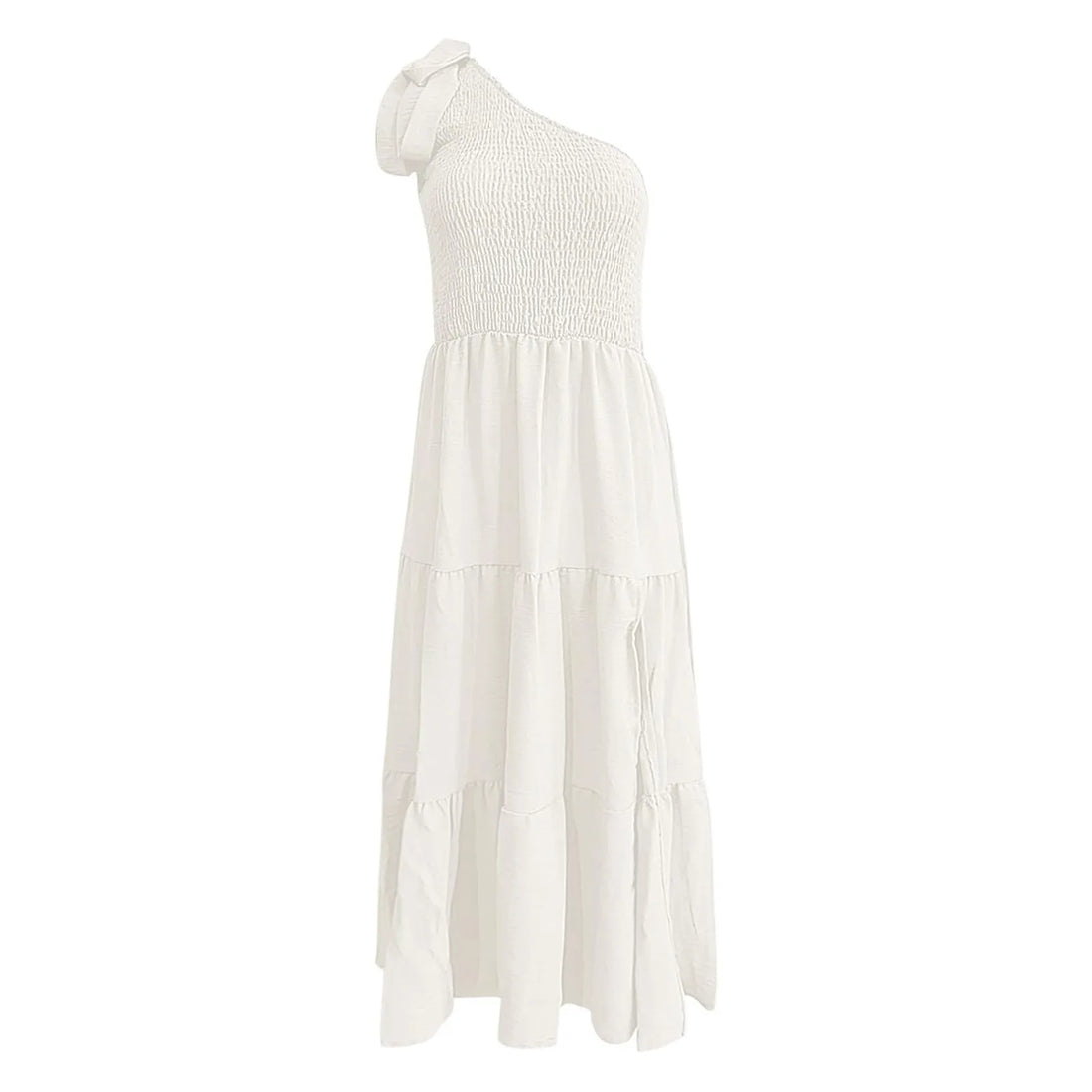 Elegant Dresses For Women Women'S Summer Casual One Shoulder Sleeveless Smocked Elastic Waist Tiered Midi Dress платье