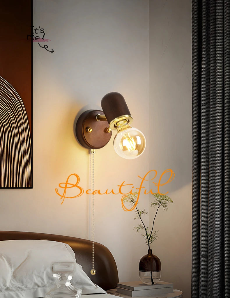 LED Dining Room Lighting Simple Solid Wood with Switch Bedside Wall Lamp Living Room Balcony Corridor Coffee Shop Wall Lamp