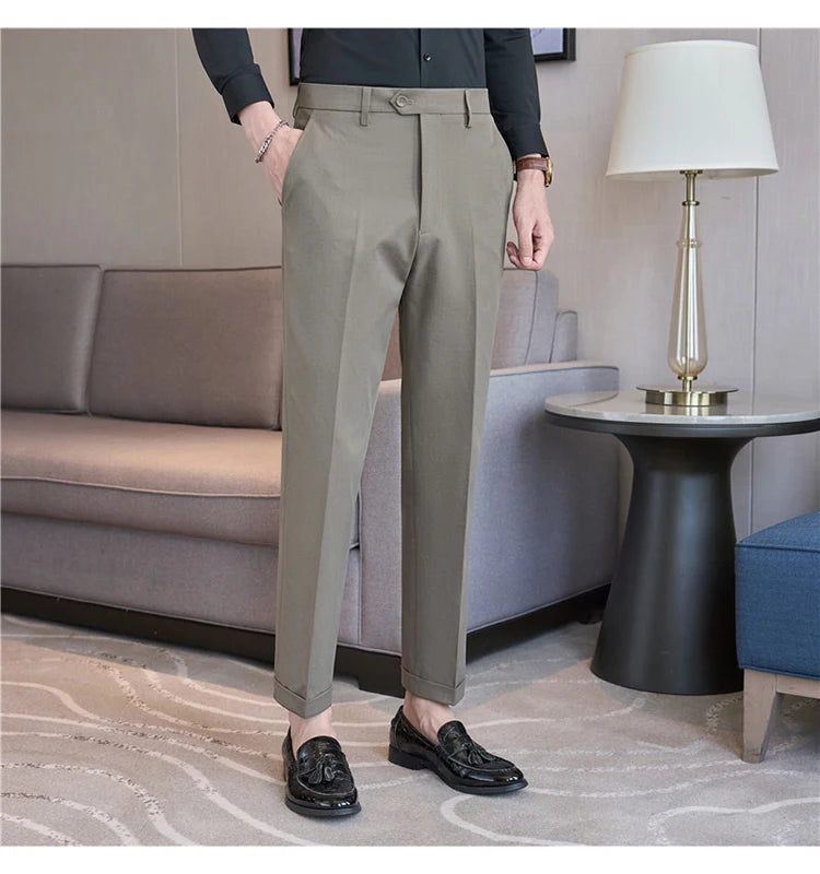 Men Suit Pants 2025 Elastic Slim Fit Formal Dress Pants Solid Casual White Trousers Pantalon Homme Wedding Party Men Clothing