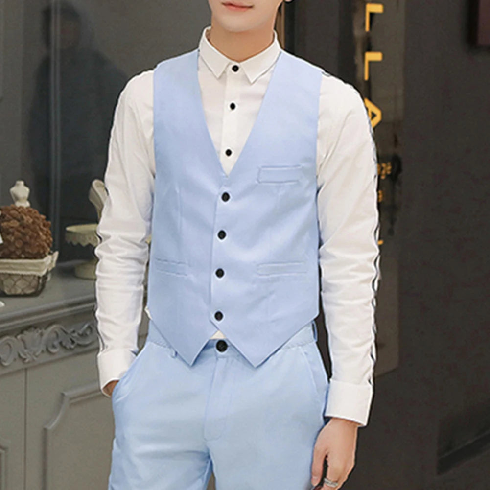 Men's Formal Classic Business Casual Dress Fashion Vest Suit Slim Fit Solid Color Tuxedo Waistcoat Thermal Slight Strech Coat