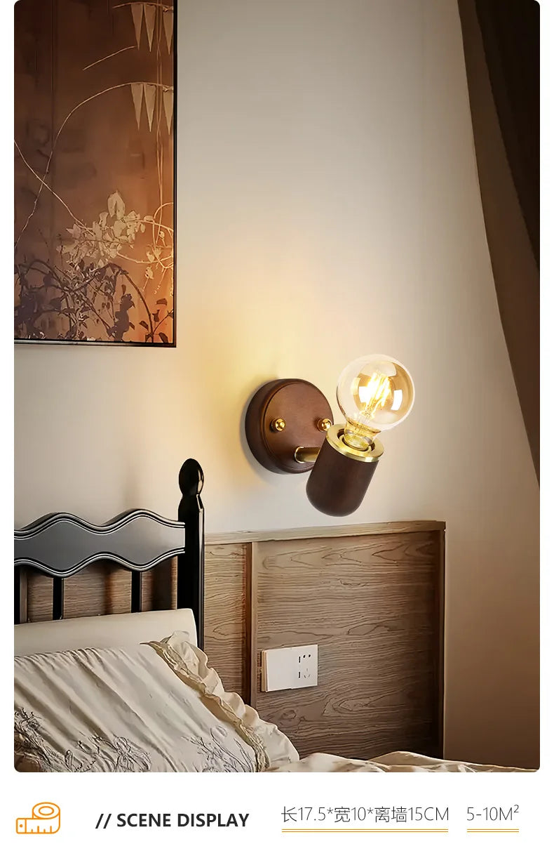 LED Dining Room Lighting Simple Solid Wood with Switch Bedside Wall Lamp Living Room Balcony Corridor Coffee Shop Wall Lamp