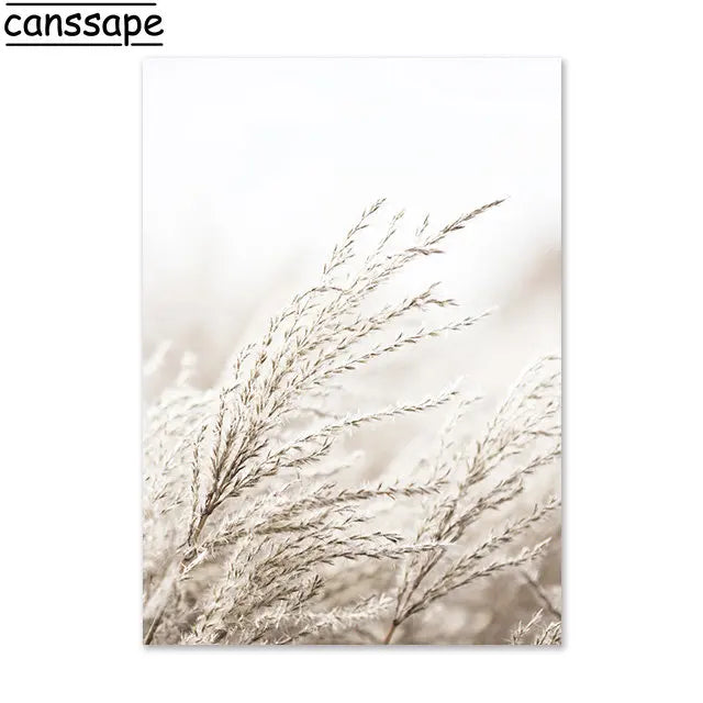 Beige Scenery Print Pictures Hay Reed Hand Sand Canvas Painting Sea Beach Seagull Wall Art Nordic Wall Posters Living Room Decor