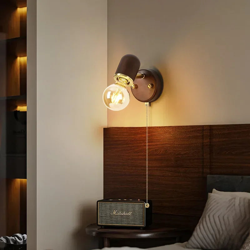 LED Dining Room Lighting Simple Solid Wood with Switch Bedside Wall Lamp Living Room Balcony Corridor Coffee Shop Wall Lamp